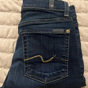 7 For All Mankind Blue Straight Leg Jeans with Golden Stitching